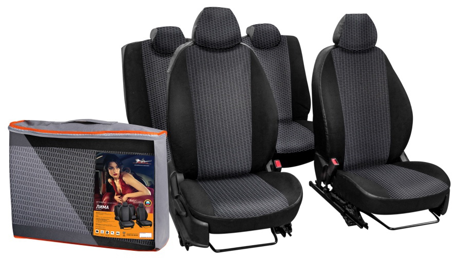 Чехлы для Renault Duster (11-14 г.)/Nissan Terrano III (14-) Лима, 12 пред., задн.спин. 1/3, жаккард-кожзам, черн. - AIRLINE ACCS-L-07
