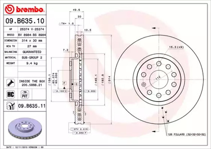 Диск тормозной 09.b635.10 | перед | - Brembo 09B63510