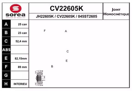 Cv22605k_шрус наружный!25x23 Renault Megane 1.6i, | перед | - EAI CV22605K