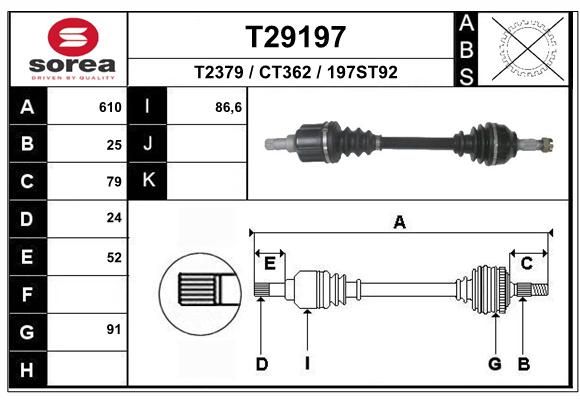 T29197_привод левый! 610mm Citroen C4 Grand Picasso i 2.0HDi 06> - EAI T29197