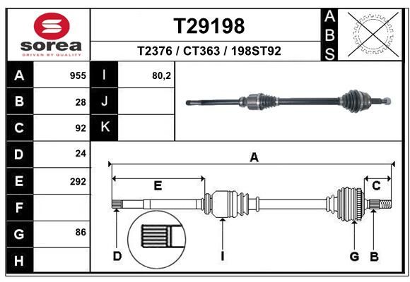 T29198_привод правый! 955mm  Citroen C4 Grand Pica - EAI T29198