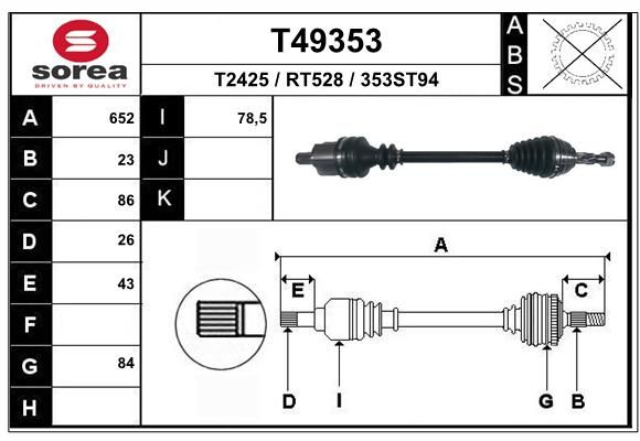 T49353_привод левый! 652mm ABS Renault Logan 1.6 04>/Clio 05> | перед лев | - EAI T49353