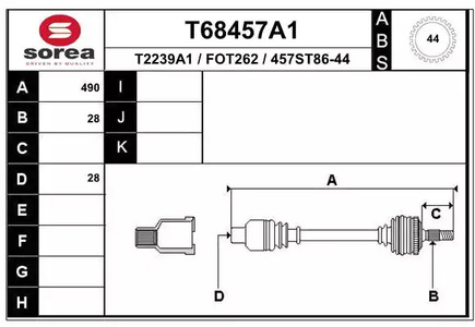 T68457A1_привод левый! 490мм ABS:44th man.  Mazda bt-50 2.5 06>/Ford Ranger 06> - EAI T68457A1
