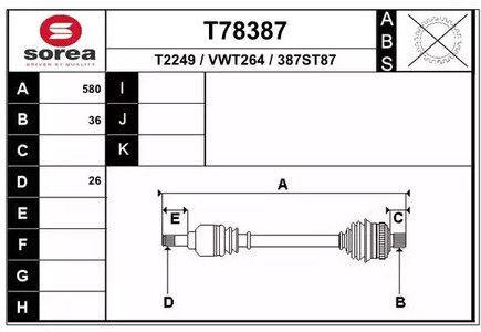 T78387_привод пер. левый! 580мм aut.  Audi A3 1.6/ - EAI T78387