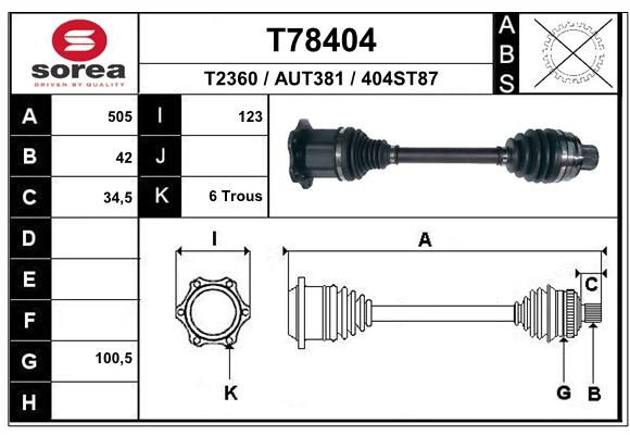 T78404_привод пер.!505mm Audi A6 Avant 2.8fsi 11>/ - EAI T78404