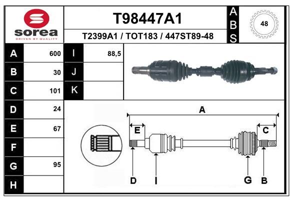T98447A1_привод передний лев.! 600мм ABS:48th man. - EAI T98447A1