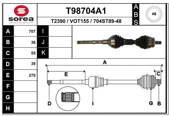 T98704A1_привод правый! 707mm ABS  Volvo xc90 T6 0 - EAI T98704A1