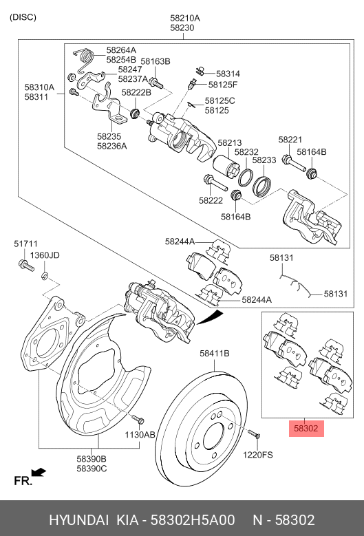 Колодки тормозные задние - Hyundai/Kia 58302H5A00