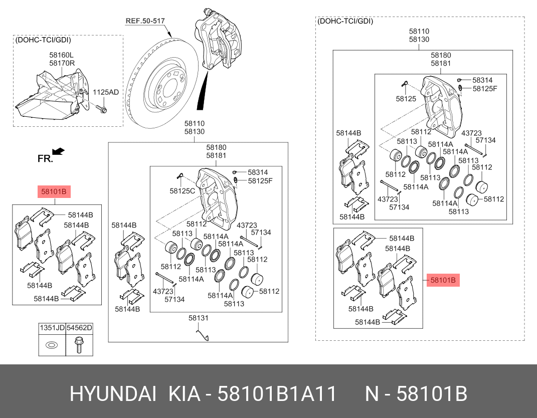 Комплект тормозных колодок с накладками (2шт) - Hyundai/Kia 58101B1A11