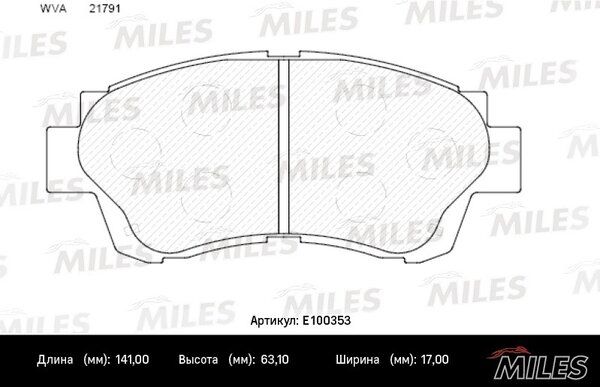 Колодки тормозные toyota camry 91-96/celica 2.0 93-99 передние ( Смесь Semi-Metallic, ISO 9001 ). - Miles E100353