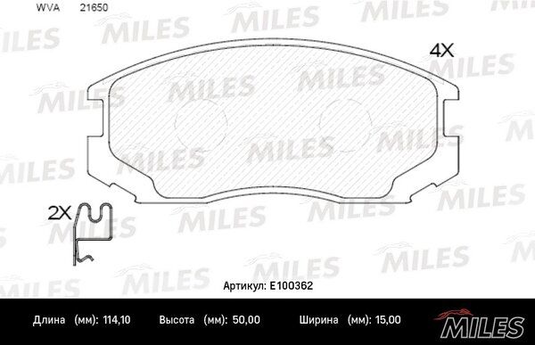 Колодки тормозные передние, mitsubishi colt/lancer 1.3-1.6 88-03 ( Смесь Semi-Metallic, ISO 9001 ). - Miles E100362