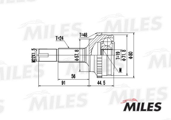 Шрус наруж. 24х57,8х19 toyota yaris (с abs) - Miles GA20500