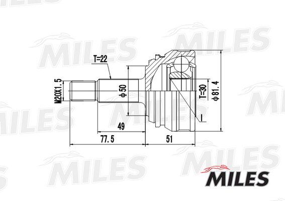 Шрус VW g1/caddy 1.1-1.8 77-92 нар. - Miles GA20515