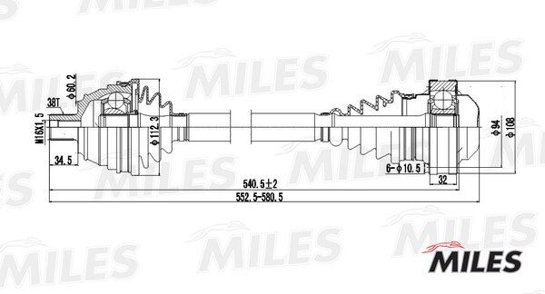 Привод в сборе VW T4 1.9d-2.5 90-03 лев./прав. - Miles GC00138