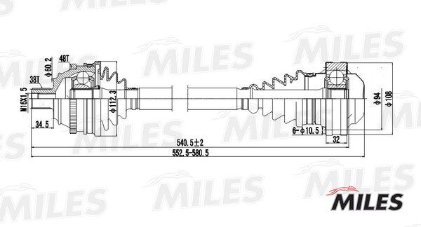Привод в сборе VW T4 1.9d-2.5 90-03 лев./прав. (abs) - Miles GC00139