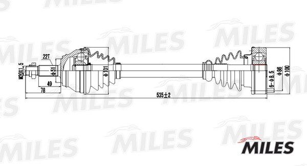 Привод в сборе VW g3/passat 1.8-2.0 88-98 лев. - Miles GC01129