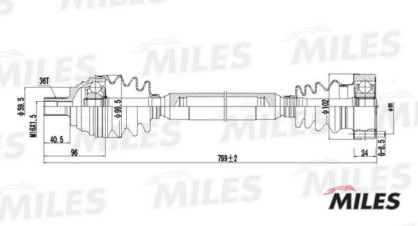 Привод в сборе audi a3/golf 1.6 03- прав. - Miles GC02002