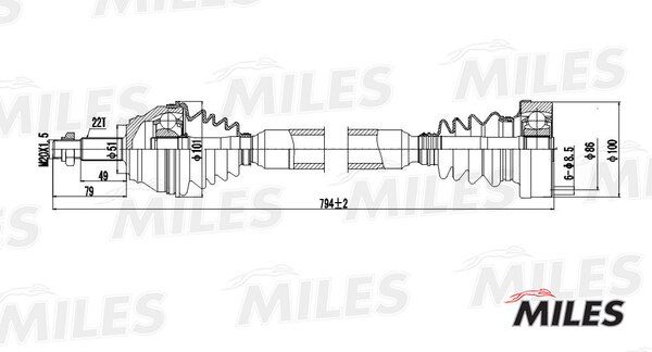 Привод в сборе VW g3/passat 1.8-2.0 88-98 прав. - Miles GC02129