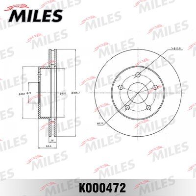Диск тормозной передний вентилируемый jeep cherokee 91-/grand cherokee 99-, d=305 мм. (iso 9001). - Miles K000472