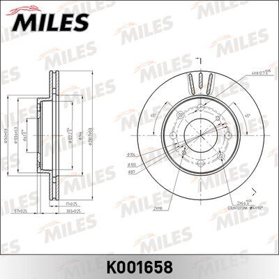 Диск тормозной honda jazz 02- передний d231мм Miles K001658 2512₽