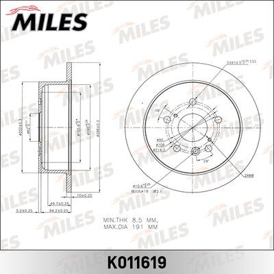 Диск тормозной lexus rx300/rx330/rx350/rx400h задний - Miles K011619