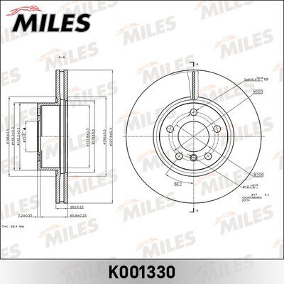 Диск тормозной BMW X3 F25 10- передний вент.D=328мм - Miles K001330