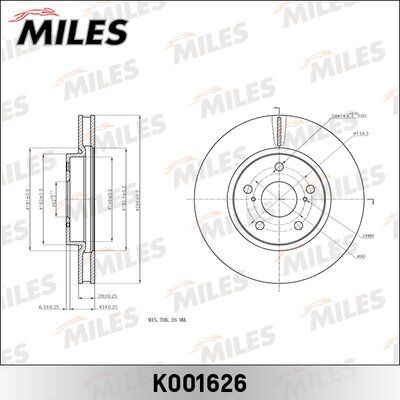 Диск тормозной lexus IS 2.2-2.5 05- передний вент.D=296мм. - Miles K001626