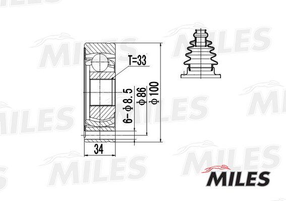 Шрус audi 80/a3/a4/vw g1/g2/g3/passat/polo/skoda octavia 1.6-2.9 лев.внутр. - Miles GA11005