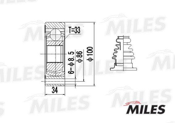 Шрус audi a3/vw g2/g3/polo/passat/skoda octavia/seat toledo 1.6-2.8 82- внутр. - Miles GA10009