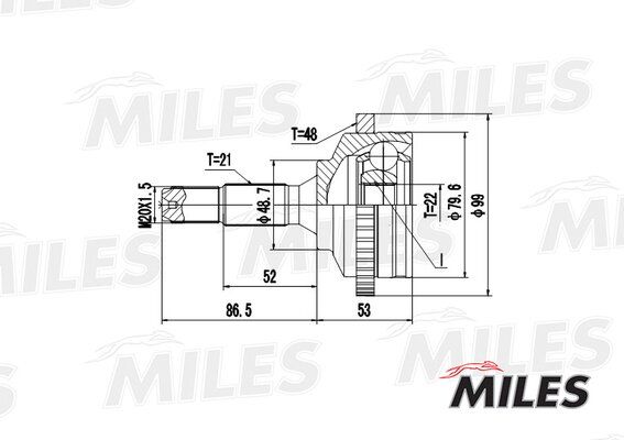 Шрус peugeot 206 1.1-1.6 98- нар.(ABS) - Miles GA20369