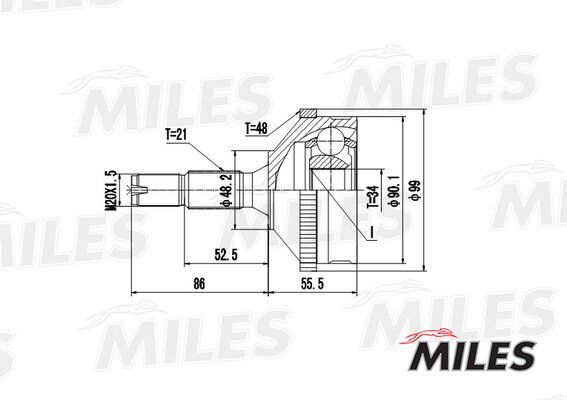Шрус peugeot 206 1.4-1.9d 98- нар. (abs) - Miles GA20372