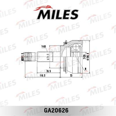 Шрус toyota hilux III 2.5d-3.0d 05- нар. - Miles GA20626