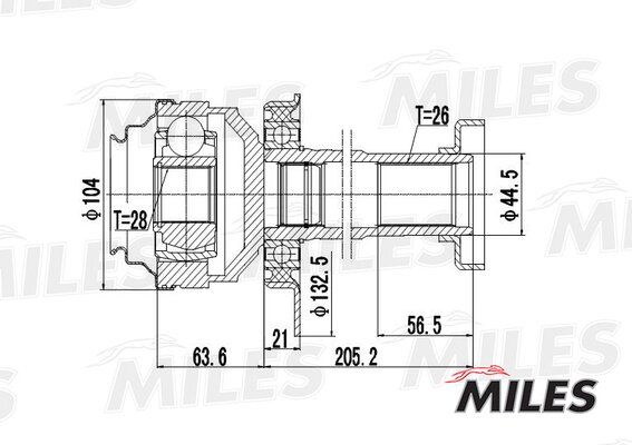 Шрус VW T5 1.9td-2.0 03- внутр. прав. - Miles GA10037