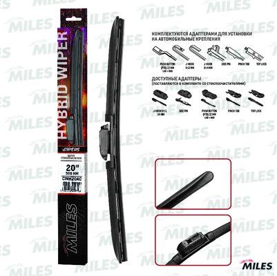 Щётка с/о 500мм гибридная (hook 9x3/9x4)+адаптер Side PIN/Push Button/Pinch Tab - Miles CWH20AC