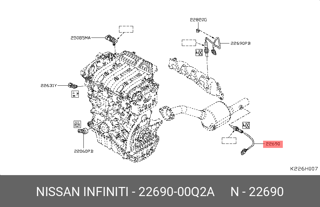 Датчик кислорода нижний - Nissan 22690-00Q2A