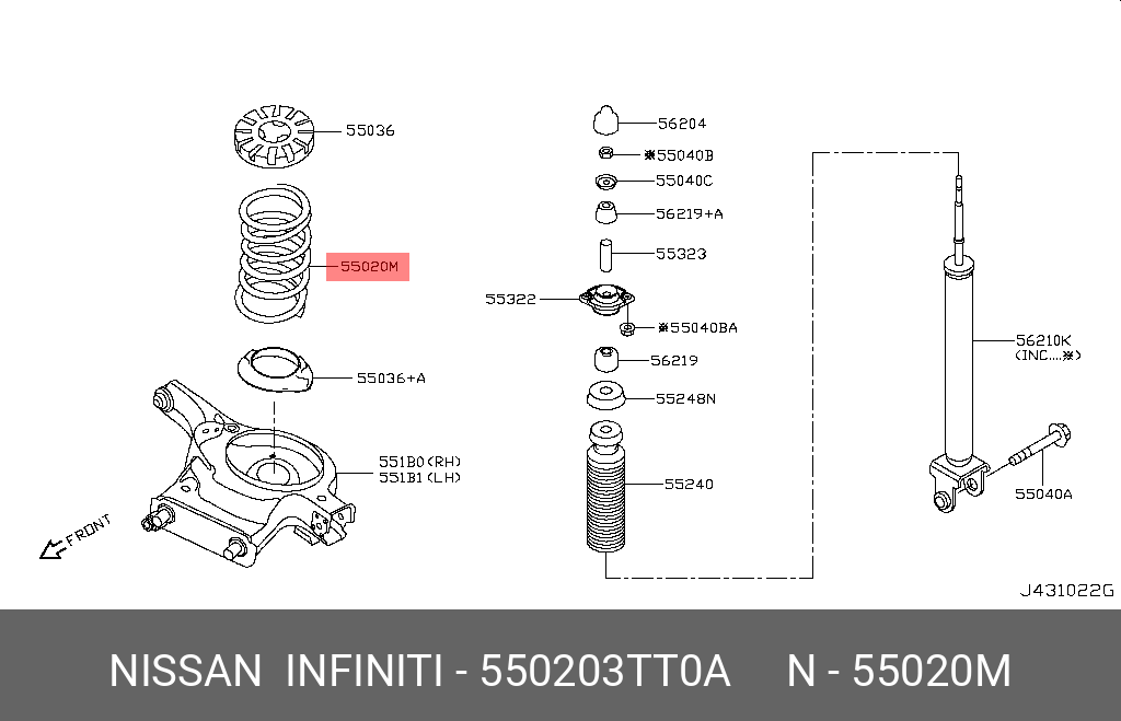 Пружина подвески - Nissan 55020-3TT0A