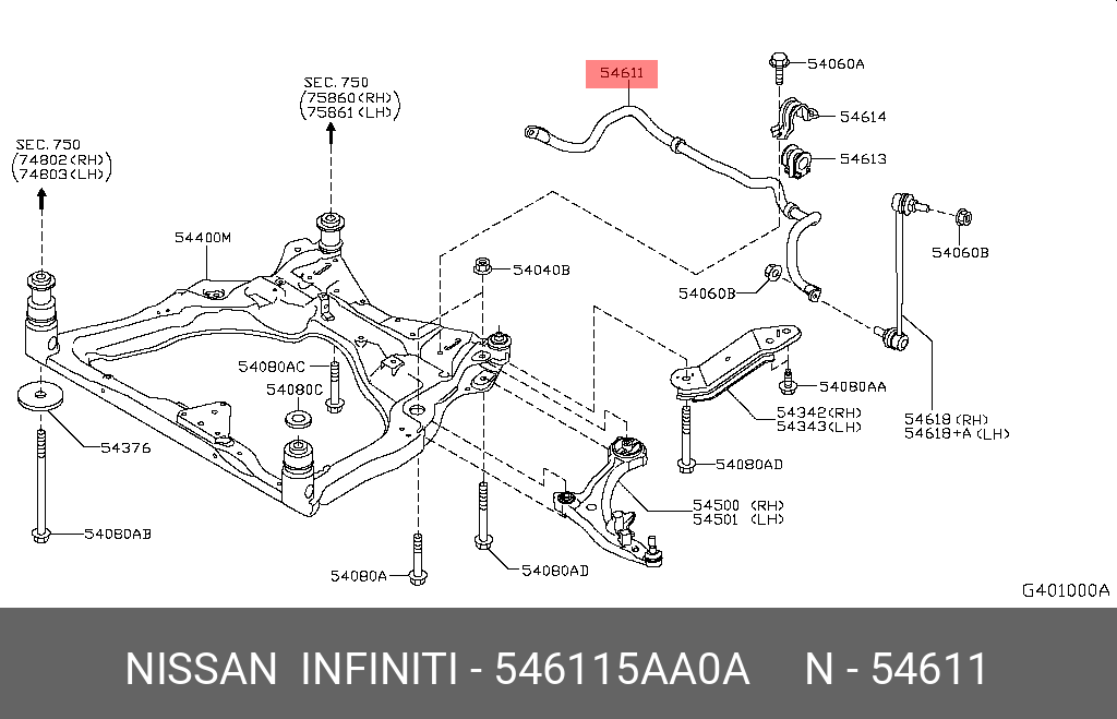 Стабилизатор передни - Nissan 54611-5AA0A