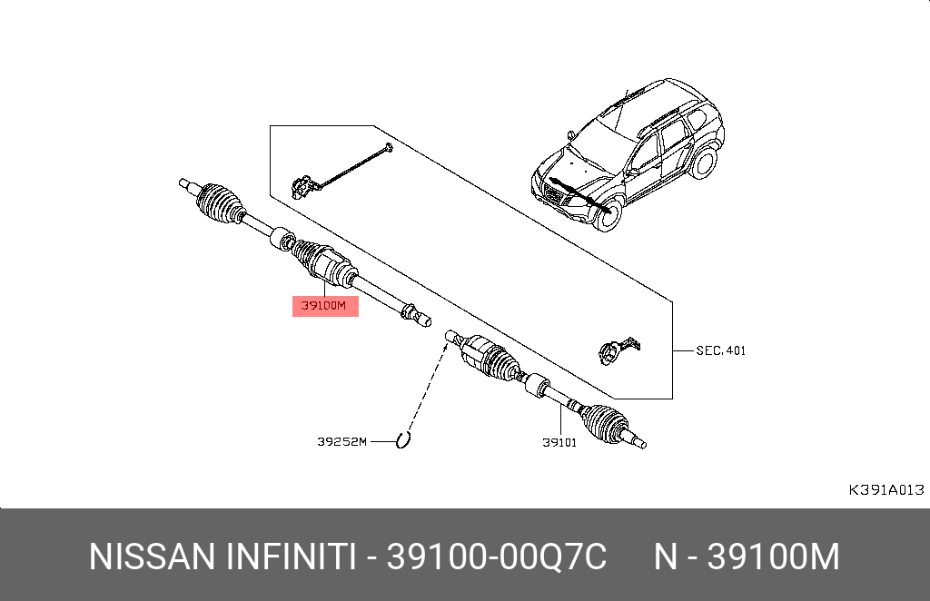 Универсальный шарнир трансмиссии (шрус) - Nissan 39100-00Q7C