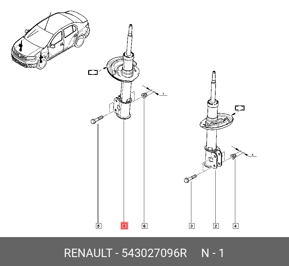 Амортизатор подвески | перед прав/лев | - Renault 543027096R
