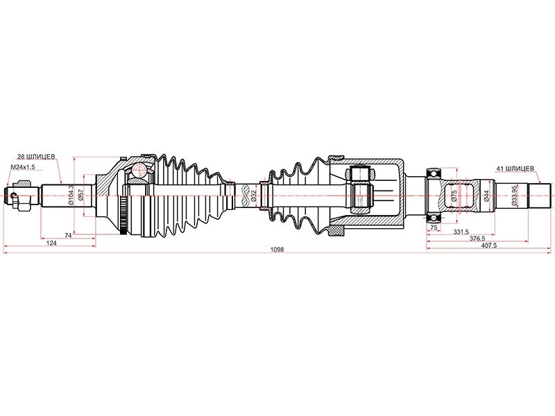 Привод в сборе FR LH ford transit 06- - SAT FO5119A
