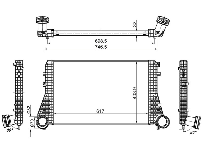 Радиатор интеркулера VW golf 03-/pas 05-/skoda octavia 04-/yeti 09-/audi A3 04-13 - SAT ST-1K0145803