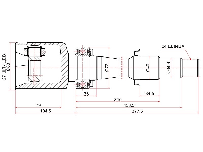 Шрус внутренний FR RH toyota harrier mcu3#/kluger mcu3# 03-07/lexus es250/350/300h 12- - SAT TO653