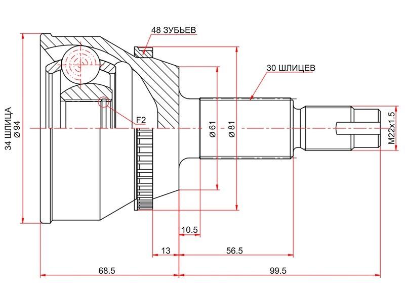 Шрус наружный toyota harrier gsu3# 2gr/highlander mcu23 3mz/lexus rx330/350 2GR - SAT TO287A48