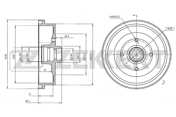 Барабан тормозной задний vw passat i-iii 73- golf ii 83- jetta ii 84- audi 80 ii iii 72- coupe i ii 80- Zekkert BS-5427 AUDI VW 3683₽