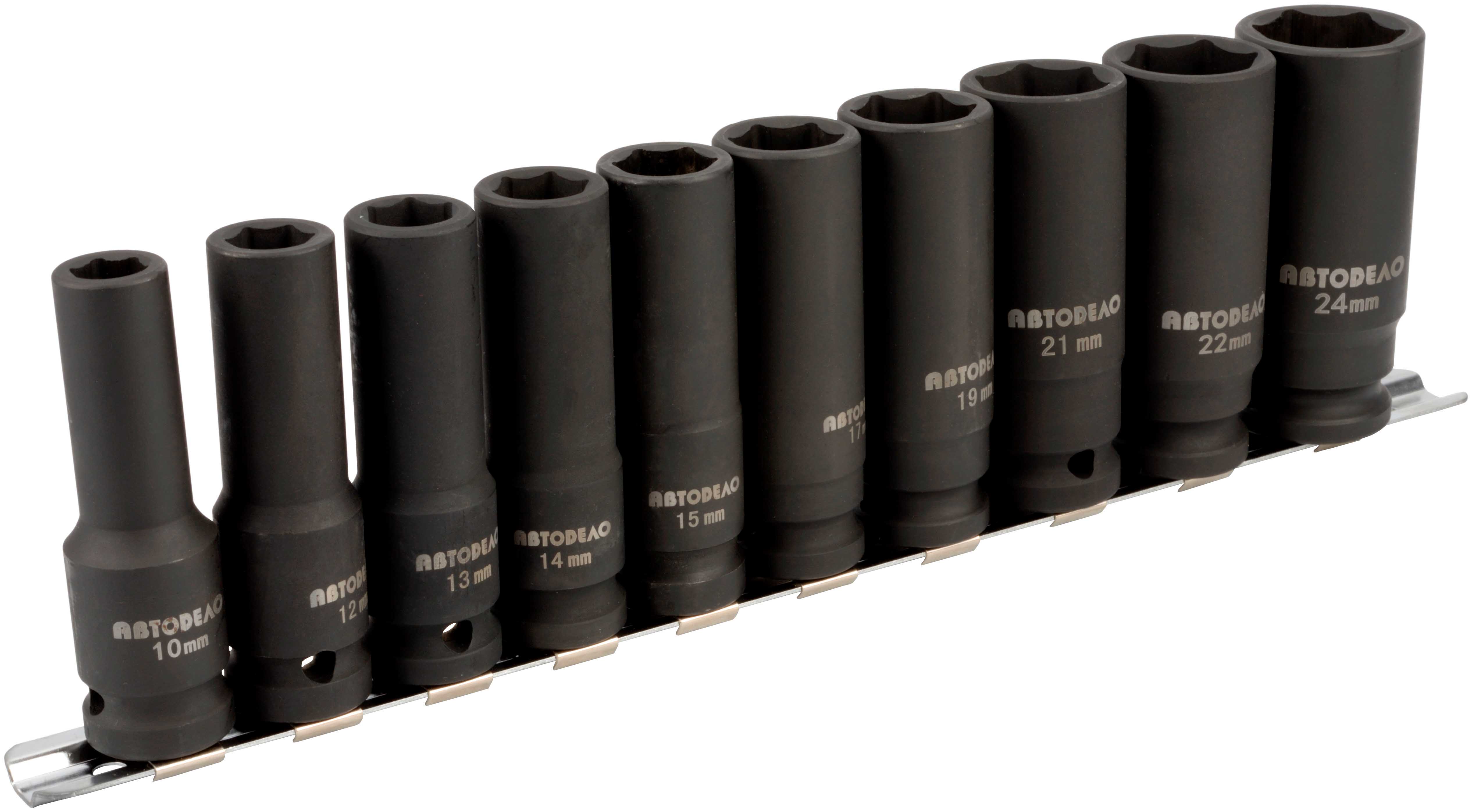 Набор головок ударных 1/2 10-24 мм (10пр.,6PT, L-78mm, планка) - АвтоДело 39810