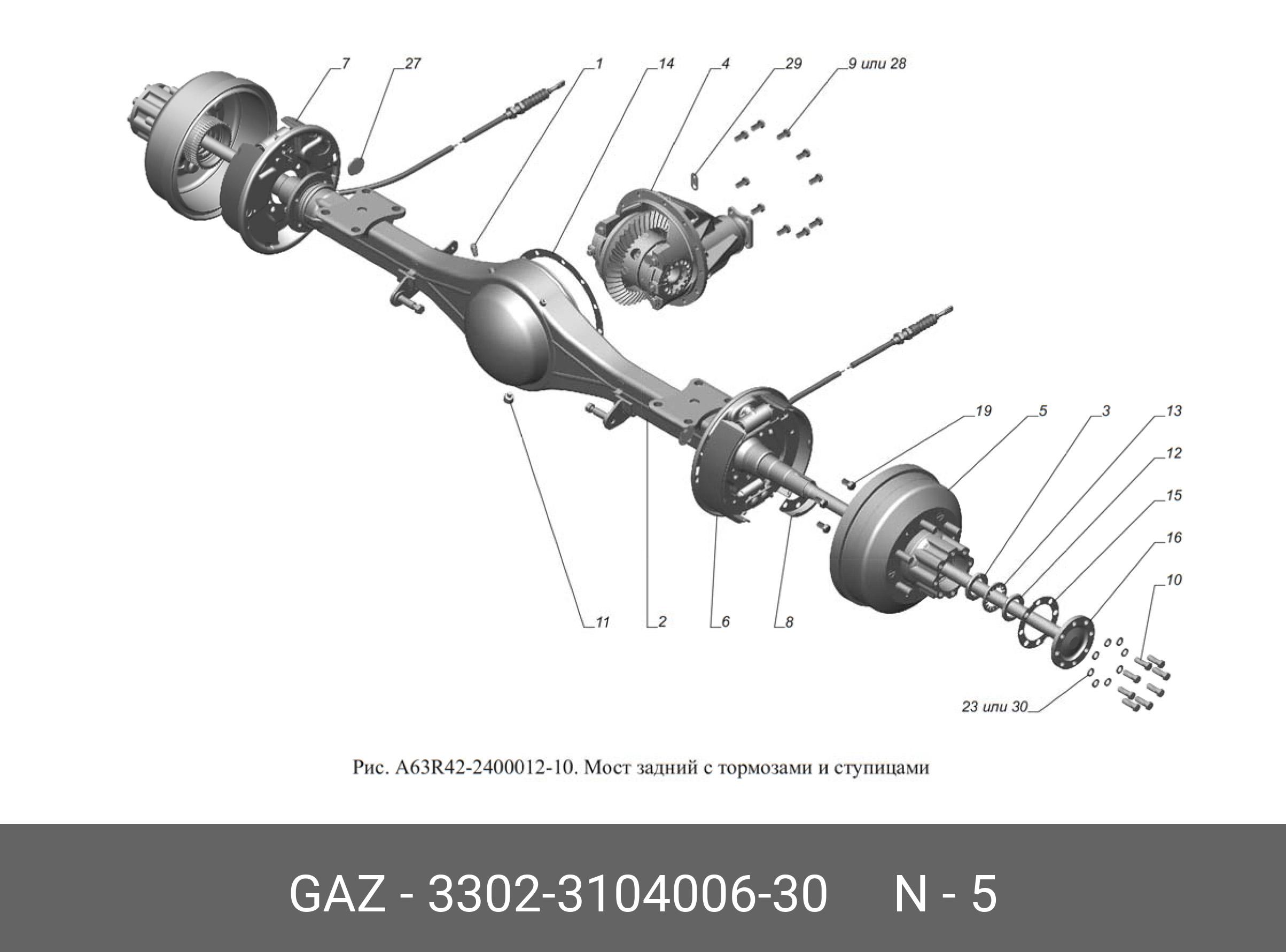 Ступица и барабан заднего колеса с подшипниками - GAZ 3302310400630