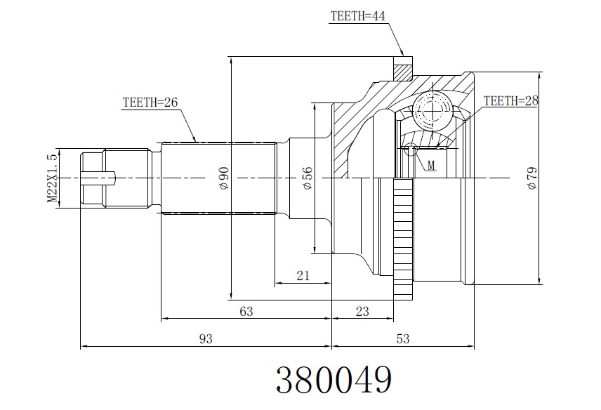 Шрус внешний 26/28 ABS 44 | перед | - INKO 380049