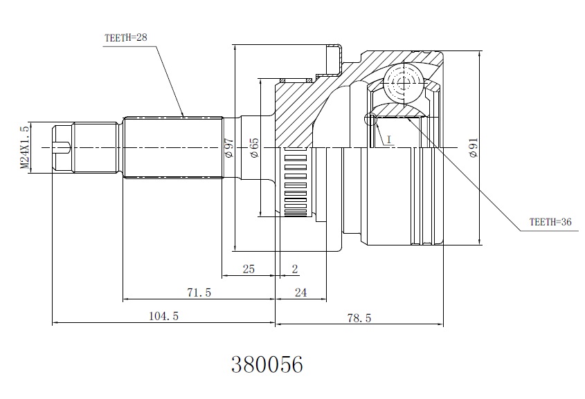 Шрус внешний 28/36 ABS 44 | перед | - INKO 380056