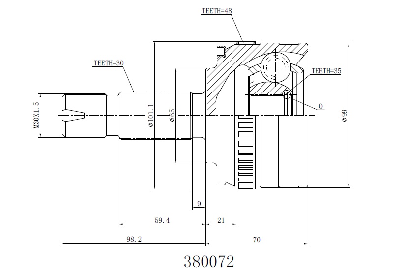 Шрус внешний 30/35 ABS 48 | перед | - INKO 380072