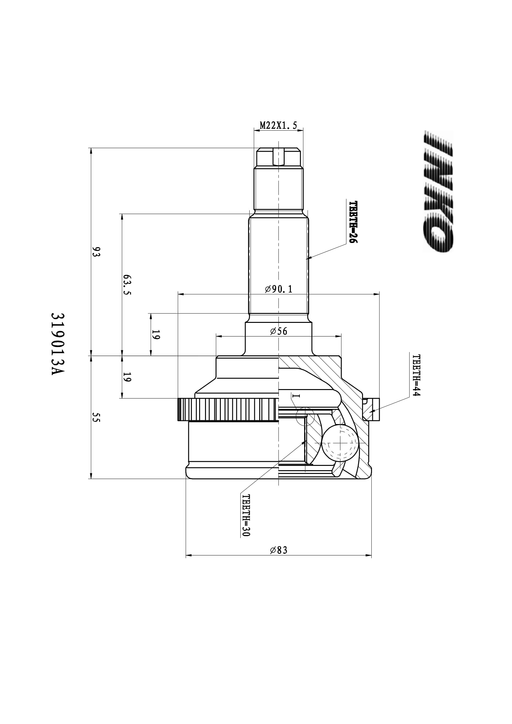 Шрус внешний 26/30 ABS 44 | перед | - INKO 319013A